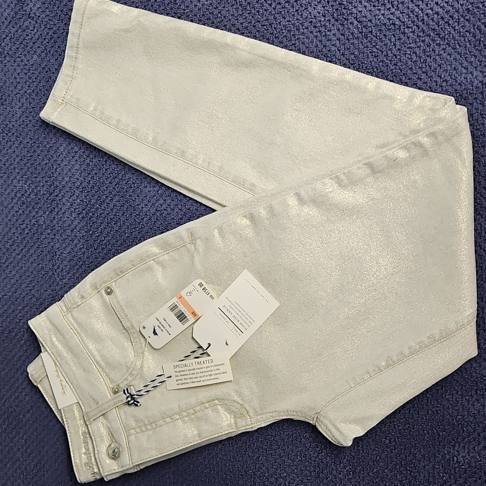 Tommy Bahama Metallic High Rise Ankle Denim: Metallic Lt Gold: Size- 2